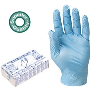 Image de Mystbrand Boîte de 100 gants jetables en nitrile bleu poudrés (taille 10)