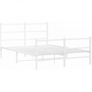 VidaXL Cadre de Lit Métal avec Tête de Lit Pied de Lit, Lit Double avec Sommier à Lattes, Lit Adulte avec Pied Chambre, Moderne, Blanc 140x200 cm