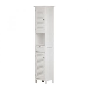 Meuble de rangement de salle de bain Riad, Blanc, 32 x 170 cm avec portes, tiroir et compartiment ouvert Vicco