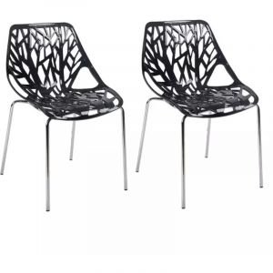 Meubletmoi - Lot de 2 chaises empilables noires avec pieds m&eacute;tal chrom&eacute; - timber