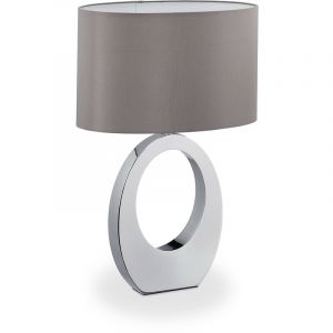 Relaxdays Lampe de chevet, E27, métal et tissu, luminaire de table, HxLxP 59,5x40x26 cm, avec abat-jour, argenté/gris