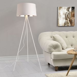 Lampadaire Trépied Manc ster E27 Métal Textile Hauteur 150 cm Blanc Argenté [ Lux pro