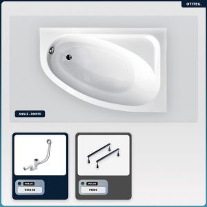 Baignoire asymétrique - 150 x 100 cm - Droite - sans Habillage - avec Pieds - Vidage Chrome - CORNEA