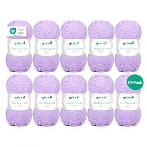 Gr&uuml;ndl Laine Lisa Premium uni - Fil pour tricoter - Fil &agrave; tricoter - Fil &agrave; crocheter - Doux et agr&eacute;able pour la peau - 100% polyacrylique 10 pelotes 50 g / 133 m - Taille d&rsquo;aiguille 3,5-4,5 - lilas