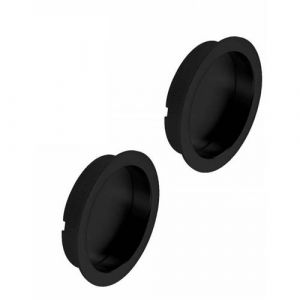 Paire de poignées cuvette rondes à encastrer noir mat pour porte coulissante