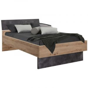 Alter Lit simple et demi avec tête de lit, Made in Italy, 127 x 215 x h91 cm, couleur chêne avec détails gris