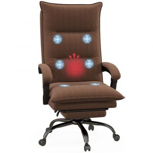 Vinsetto - Fauteuil de bureau massant chauffant inclinable réglable repose-pieds rétractable microfibre marron