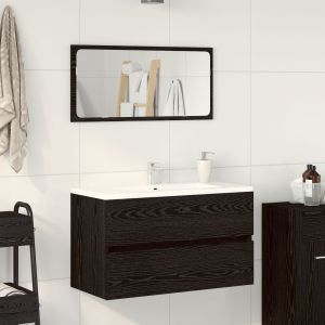 Ensemble De Meubles De Salle De Bain 2 Pièces Noir Chêne En Bois Reconstitué - Neuf