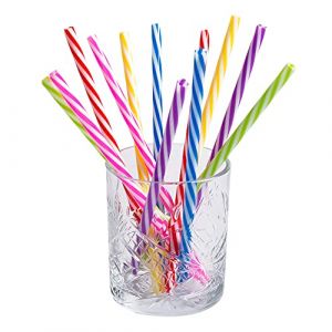 Boland 30297 - Lot de 12 pailles réutilisables, longueur 21 cm, couleurs assorties avec brosse de nettoyage, pailles, vaisselle de fête, boisson