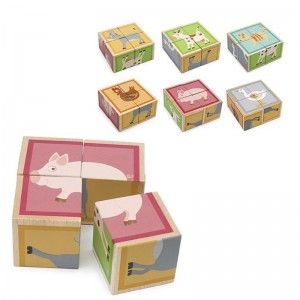 Scratch 4 Cubes Puzzles Animaux de la Ferme - Jouets en Bois