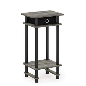 Furinno Turn-N-Tube Table de Bout Haute avec Bac, Ch&ecirc;ne Fran&ccedil;ais Gris Noir, One Size