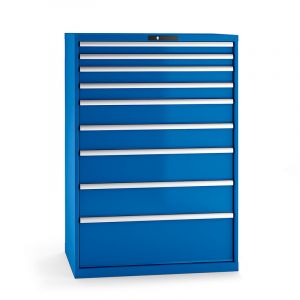 Certeo Lista Armoire à tiroirs en tôle d'acier - h x l 1450 x 1023 mm, 9 tiroirs - charge max. 75 kg, bleu gentiane