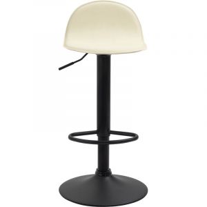 Image de CLP Tabouret haut revêtu en cuir synthétique en polyuréthane couleur crème et base en métal noire Laine