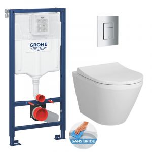 Grohe Pack WC Bâti-support Rapid SL + Vitra Integra WC sans bride + abattant soft close + Plaque de commande WC Skate Cosmopolitan