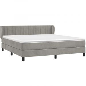 VidaXL Sommier &agrave; Lattes de Lit et Matelas, Lit Rembourr&eacute;, Lit Double, Lit Adulte de Chambre &agrave; Coucher Int&eacute;rieur, Moderne, Gris Clair 160x200cm Velours 3127619
