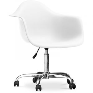 Privatefloor Chaise de bureau avec accoudoirs - Chaise de bureau à roulettes - Weston Blanc - Acier, PP, Plastique, Metal, Nylon - Blanc