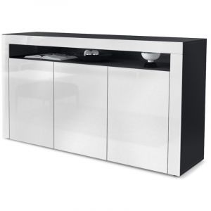 Vladon Buffet Commode Dressoir Crédence Valencia Noir, haute brillance & tons naturels - Blanc haute brillance / Blanc haute brillance - Blanc haute