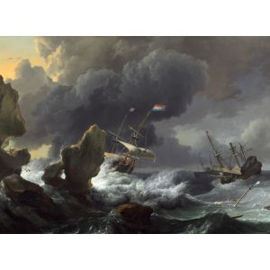 Grafika Ludolf Backhuysen : Ships in Distress off a Rocky Coast, 1667