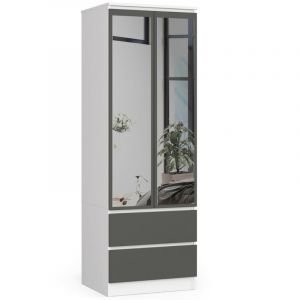 Image de Armoire Akord S60 avec miroir Blanche 60 cm 2 portes 2 tiroirs façade Gris Graphite 1 étagère 60x51x180 cm