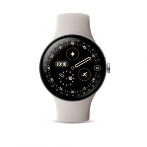 Google Pixel Watch 4 45 mm 4G Argent Poli avec bracelet sport fluoroélastomère Porcelaine