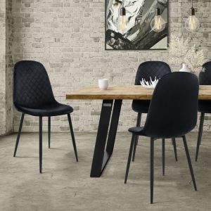 Ml-design - Chaise de Salle à Manger, Lot de 4, Noir, Revêtement en Velours, Pieds en Métal Noir, avec Dossier Ergonomique, Design Moderne, pour le