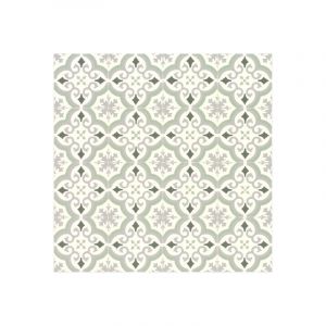 Décoweb Sol Vinyle Textile économique - Effet carreaux de ciment arabesques - Vert et gris - Rouleau de 4m x 2m