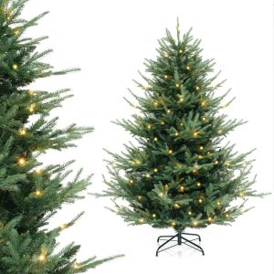 Coast Artificial Christmas Tree 240 cm Green - Hinged - Pre-light with 450 Warm White LEDs - Full & Realistic - With Metal Stand