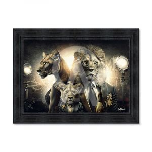 Cadre en bois avec impression en PVC vernis "Lion et Lionne Luxury" - Noir - 80 x 120 cm - Collection Binet