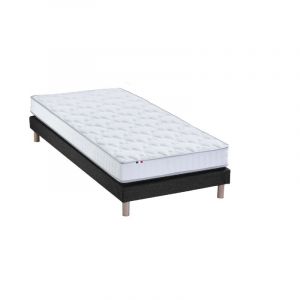 Ensemble Matelas Mousse Haute Résilience ESSENCE + Latex 3 zones +Sommier Made in France Dimensions 90 x 190 cm, Sommier Noir