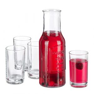 Relaxdays Carafe à eau avec verres, set de 5 pièces, 1,5 l, 200 ml, cruche sans couvercle, service élégant, transparent