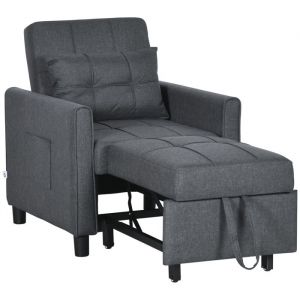 Homcom Fauteuil convertible 1 place - 3 en 1 - dossier réglable oreiller 2 poches latérales - tissu aspect lin - 69x82x85cm -