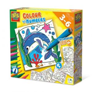 Ses Creative 14690 - Coloriage par num&eacute;ros - Crayons feutre, 6 grandes pages de coloriage avec 12 feutres, facile &agrave; tenir, capuchon s&ucirc;r pour les enfants