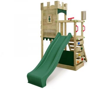 Fatmoose Tour de jeux Ch&acirc;teau des chevaliers BoldBaron avec toboggan und Bac &agrave; sable, Bac &agrave; sable int&eacute;gr&eacute; &ndash; vert