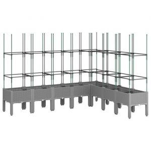 Helloshop26 - Jardini&egrave;re bac lit sur&eacute;lev&eacute; plantes fleurs terrasse jardin avec treillis clair 200 x 160 x 142,5 cm pp gris