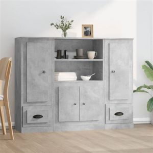 VidaXL Buffets 3 pcs gris b&eacute;ton bois d'ing&eacute;nierie, armoire, armoire de rangement, buffet haut, armoire lat&eacute;rale, armoire haute, armoire console