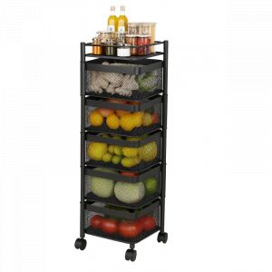 Resserre Métallique Carrée 5 Niveaux à Roulettes  Noir  Rangement Cuisine/Bureau/Salle de Bain  28 x 28 x H 89 cm