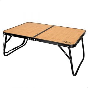 AKTIVE Table Basse Pliable, 60X40X25 cm, Effet Bambou, avec Serrure de S&eacute;curit&eacute;, Structure en Aluminium, Plateau en Bois MDF, Supporte 20 kg, Poign&eacute;e et Sangle de Transport