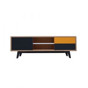Buffet TV chêne massif et laqué VINTAGE Pirotais Bois massif Jaune or