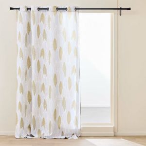 Rideau &agrave; &oelig;illets 140 x 260 cm &ndash; Polyester imprim&eacute; motif feuilles &ndash; KIM Blanc Or