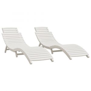 Lot de 2 transats chaise longue bain de soleil lit de jardin terrasse meuble d'extérieur blanc 184x55x64 cm bois massif d'acacia 02_0012138