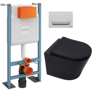 vitra Pack WC Bâti autoportant V-Fix Core + WC SAT Infinitio sans bride + Abattant SoftClose + Plaque chrome mat (VFTFBLINFI5)