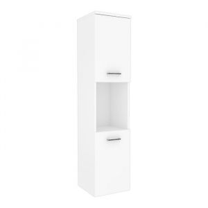 Meuble colonne de salle de bain suspendu Krildihana 131 x 30 x 30 cm blanc argent [en.casa]
