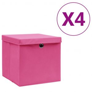 VidaXL Boîtes de rangement avec couvercles 4 pcs 28x28x28 cm Rose