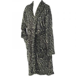 Peignoir Col Chale Leopard Kaki
