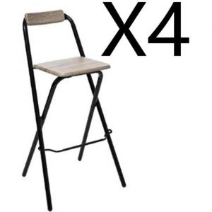 Pegane Lot de 4 tabouret de bar pliable en acier et pvc coloris naturel - Dim : l 48 x l 50 x h 98 cm