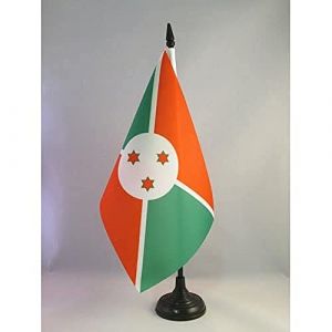 AZ FLAG - Drapeau De Table Burundi 21x14 cm - Petit Drapeau Burundais De Bureau 100% Polyester Avec Hampe De 25cm Et Socle En Plastique Noir