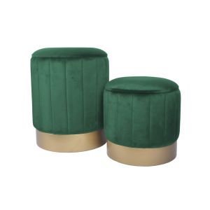 Rebecca Mobili Set 2 Poufs en velours Vert Tabourets Rembourrés