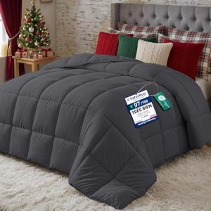 Utopia Bedding Couette 220x240 cm, Couette Chaud 370 GSM, pour lit 2 Personne, Couverture Gris avec Onglets d'angle