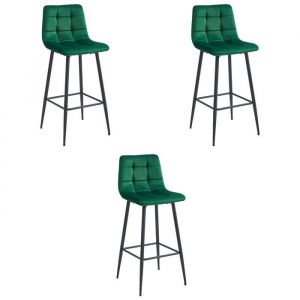 Tabouret ARCETO - velours vert foncé / pieds noirs x 3