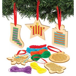 Baker Ross Kits de décorations de Noël en bois avec point de croix (paquet de 6) -Loisir créatifs pour enfants et adultes